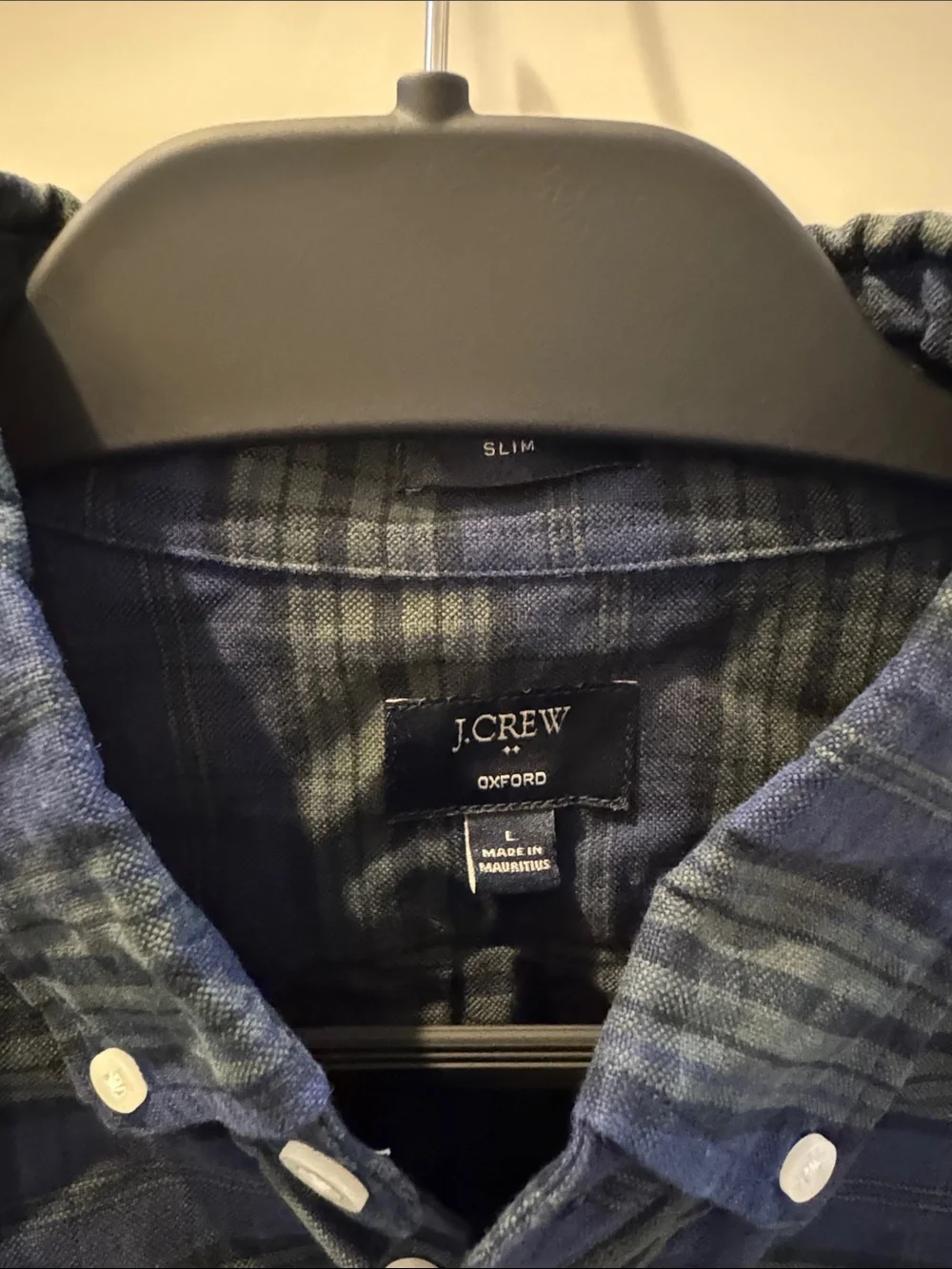 J. Crew Men's Navy and Green Plaid Button-Down Shirt